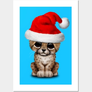 Cute Cheetah Cub Wearing a Santa Hat Posters and Art